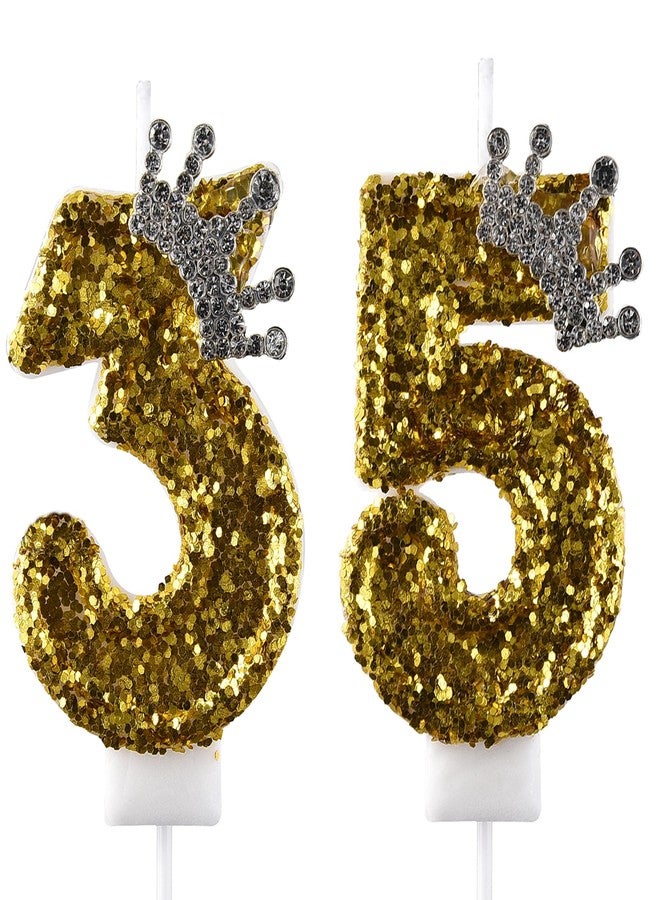 AOOLADA 35 & 53 Birthday Candle, 35th & 53rd Cake Candles, Number 35 & 53 Birthday Candles for Cake Topper Decoration, Gold - Image 1